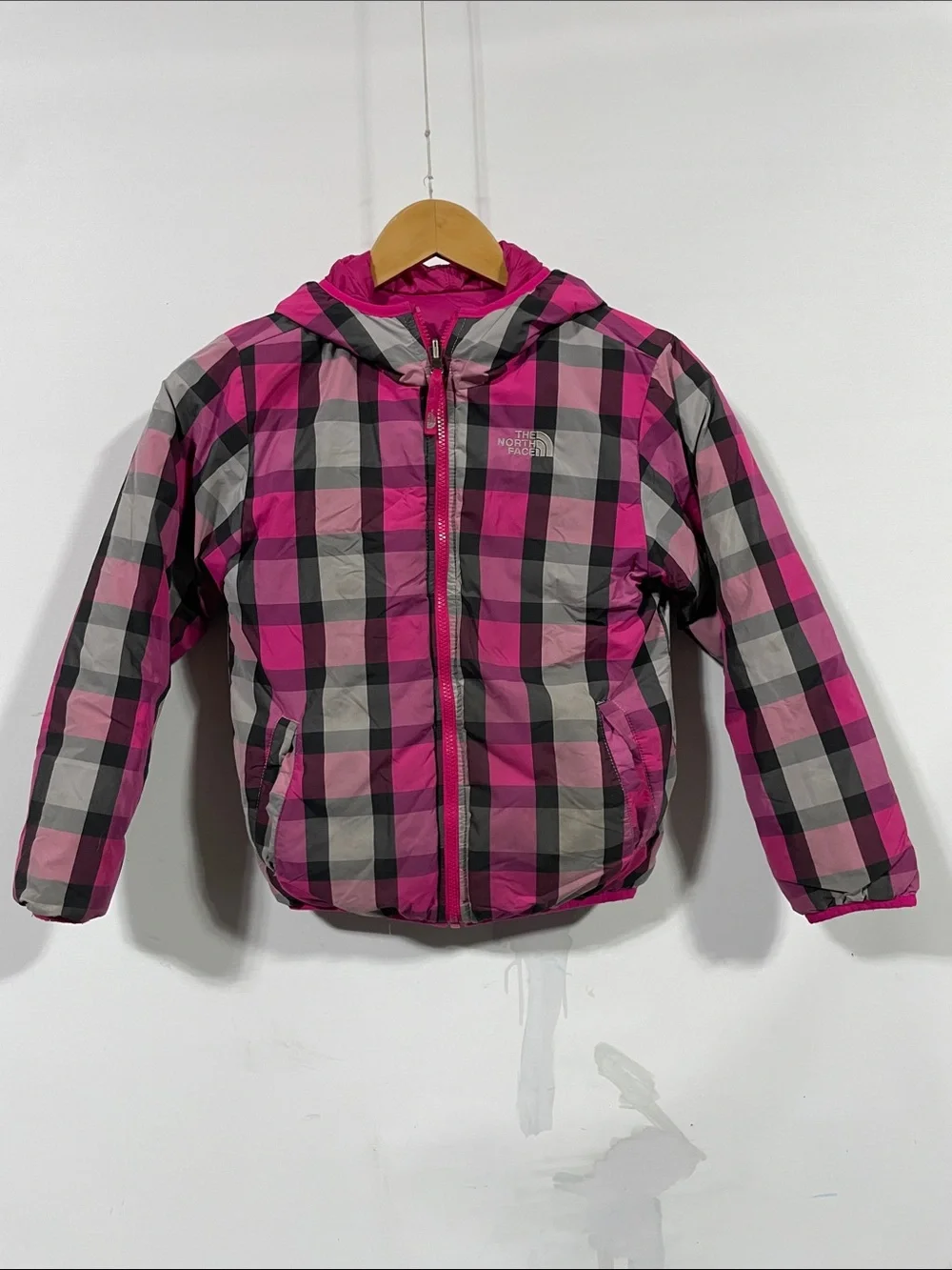 The North Face Kids' Pink Plaid Puffer Jacket